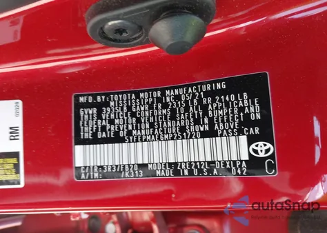 2021 Toyota Corolla Le from USA, damaged, VIN 5YFEPMAE6MP251720